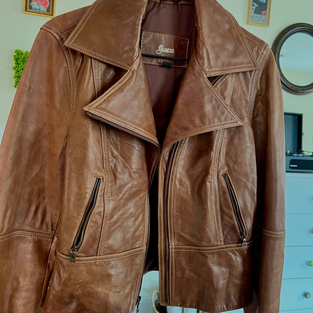 Brown Guess leather jacket (Size: M)